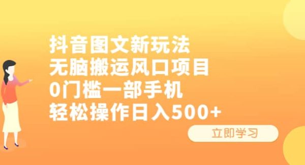 抖音图文新玩法，无脑搬运风口项目，0门槛一部手机轻松操作日入500