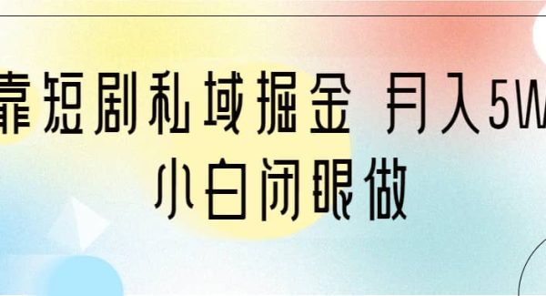 靠短剧私域掘金 月入5W 小白闭眼做（教程 2T资料）