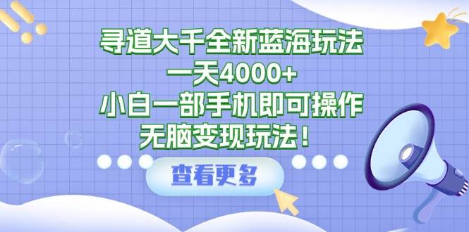 寻道大千全新蓝海玩法，一天4000+，小白一部手机即可操作，无脑变现玩法！