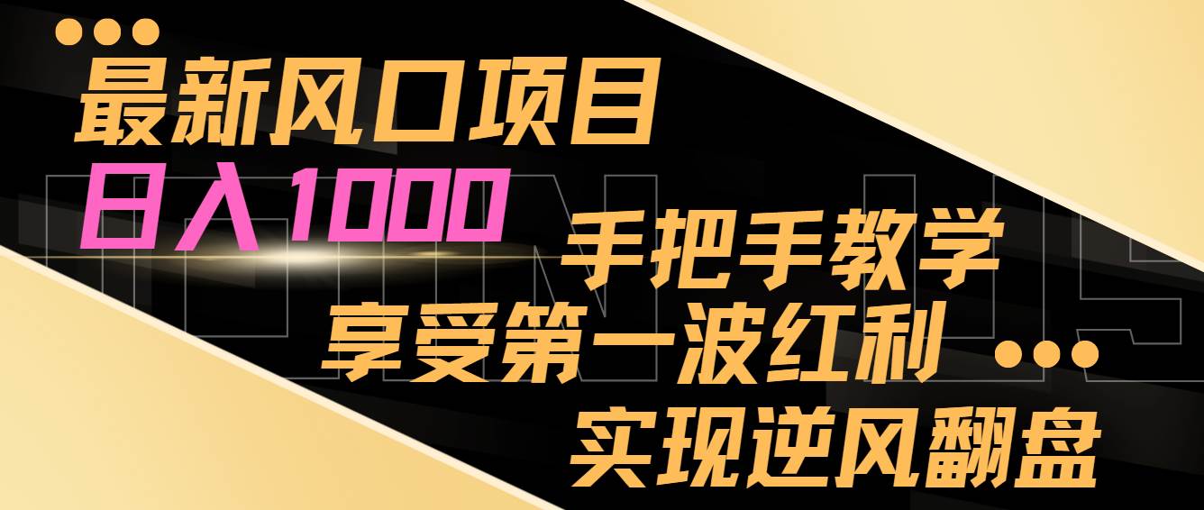 最新风口项目，日入过千，抓住当下风口，享受第一波红利，实现逆风翻盘