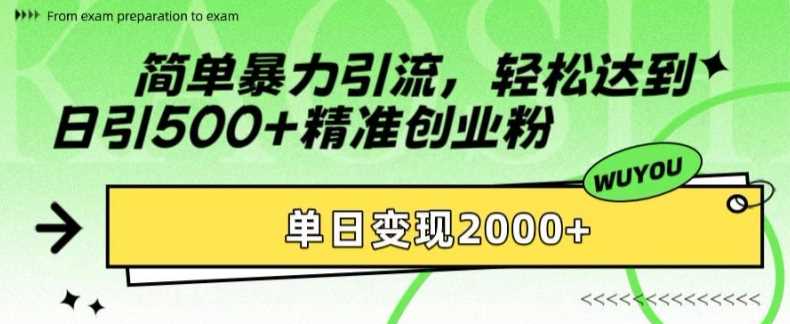 简单暴力引流轻松达到日引500+精准创业粉，单日变现2k【揭秘】